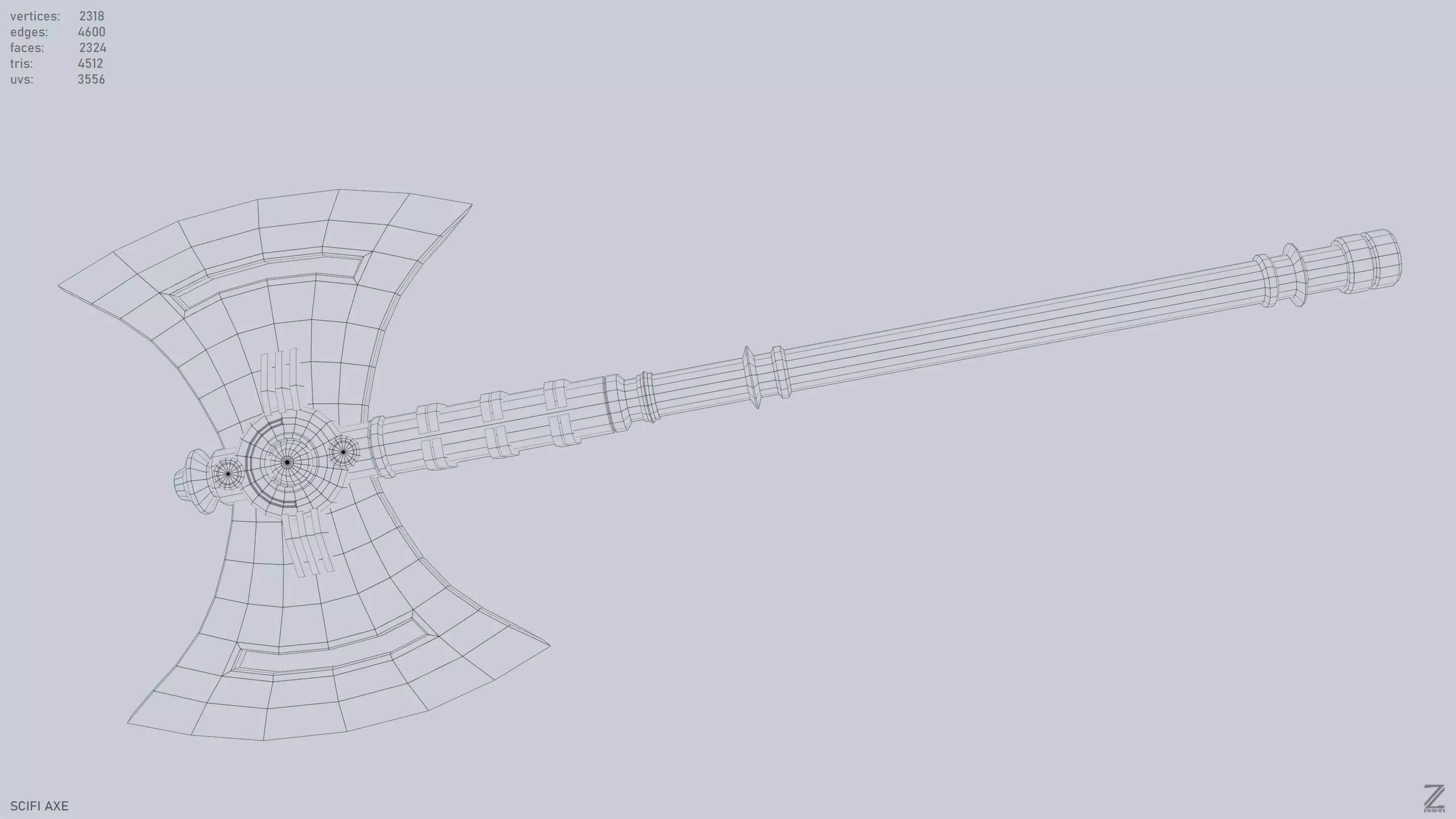 Scifi axe Low-poly 3D model_11