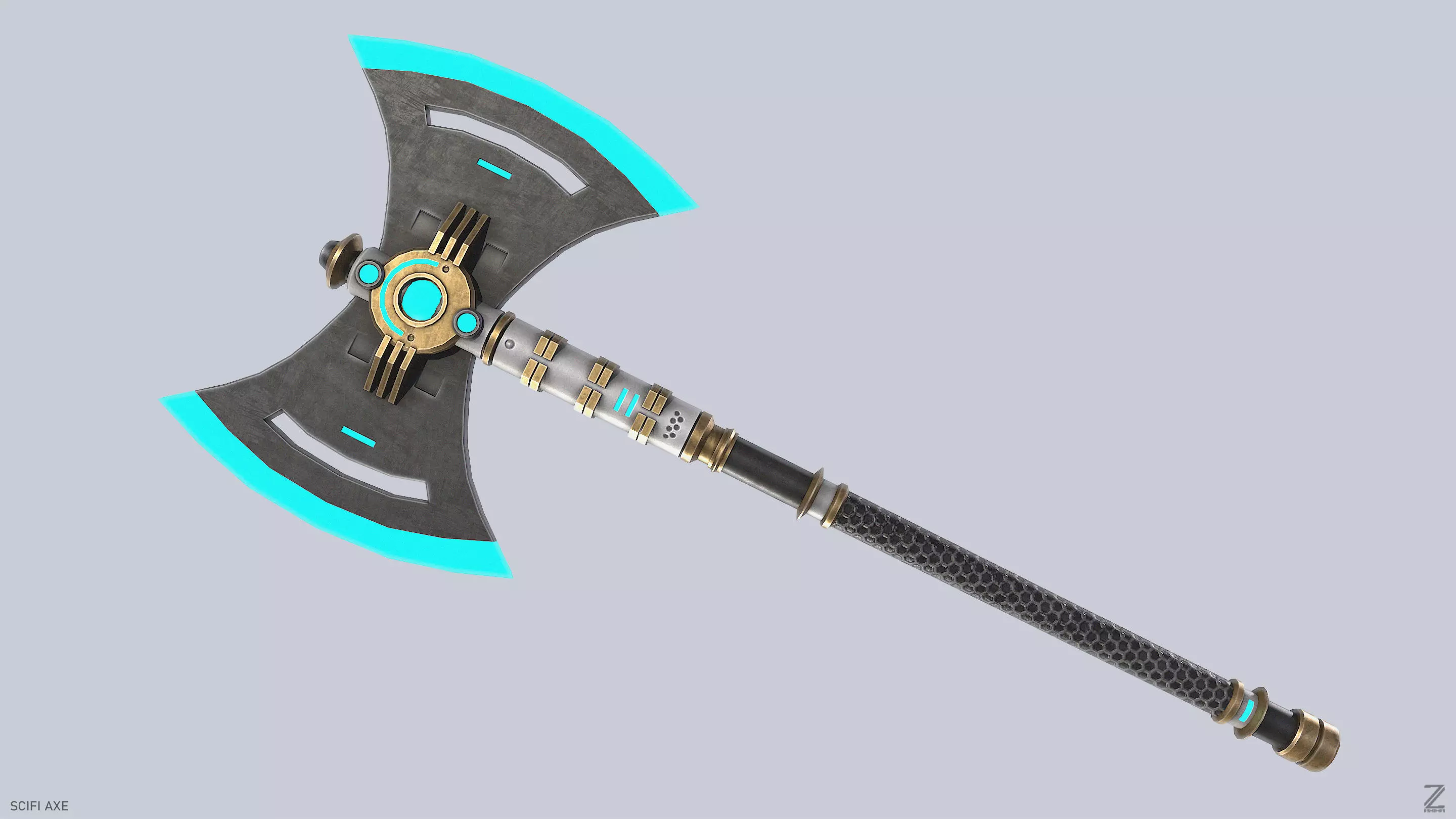 Scifi axe Low-poly 3D model_0