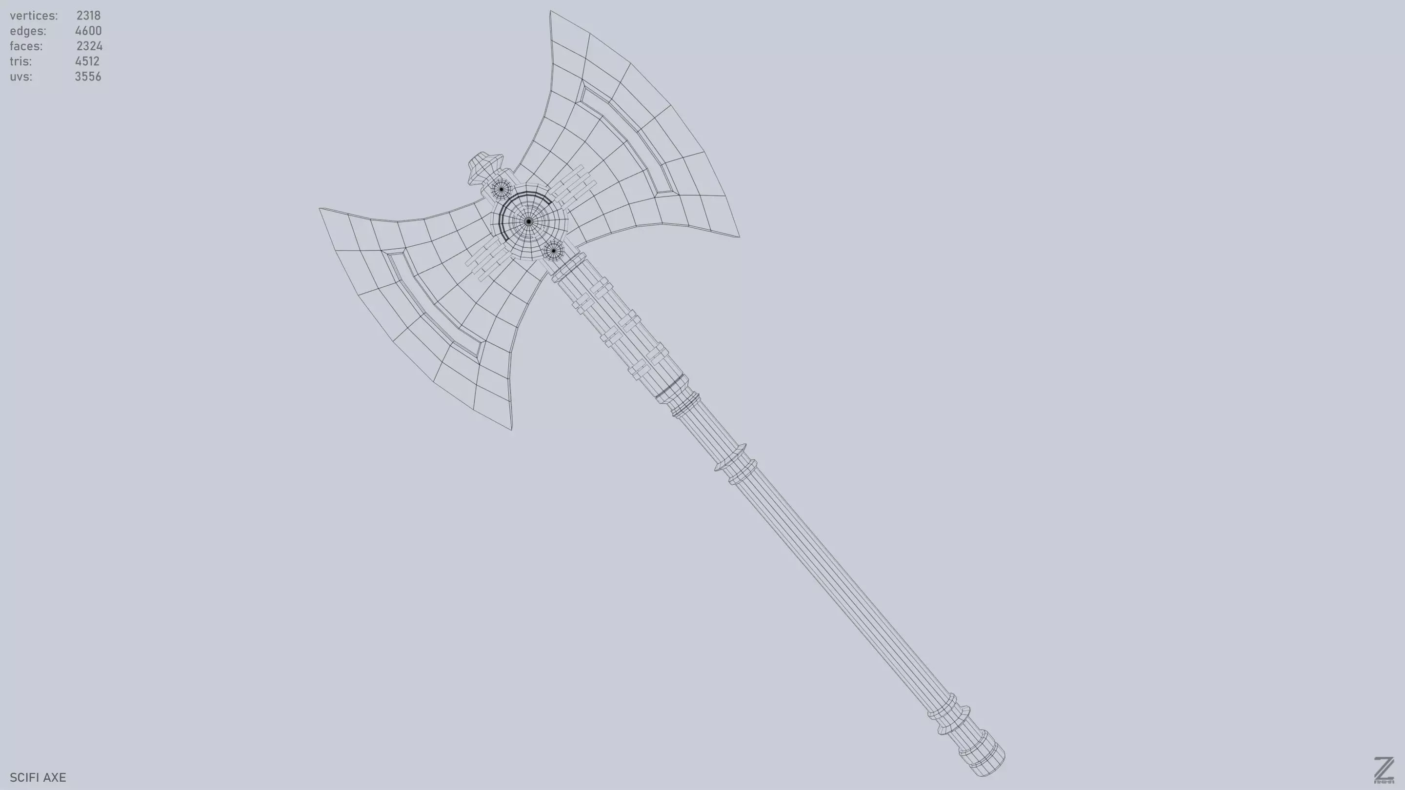 Scifi axe Low-poly 3D model_10