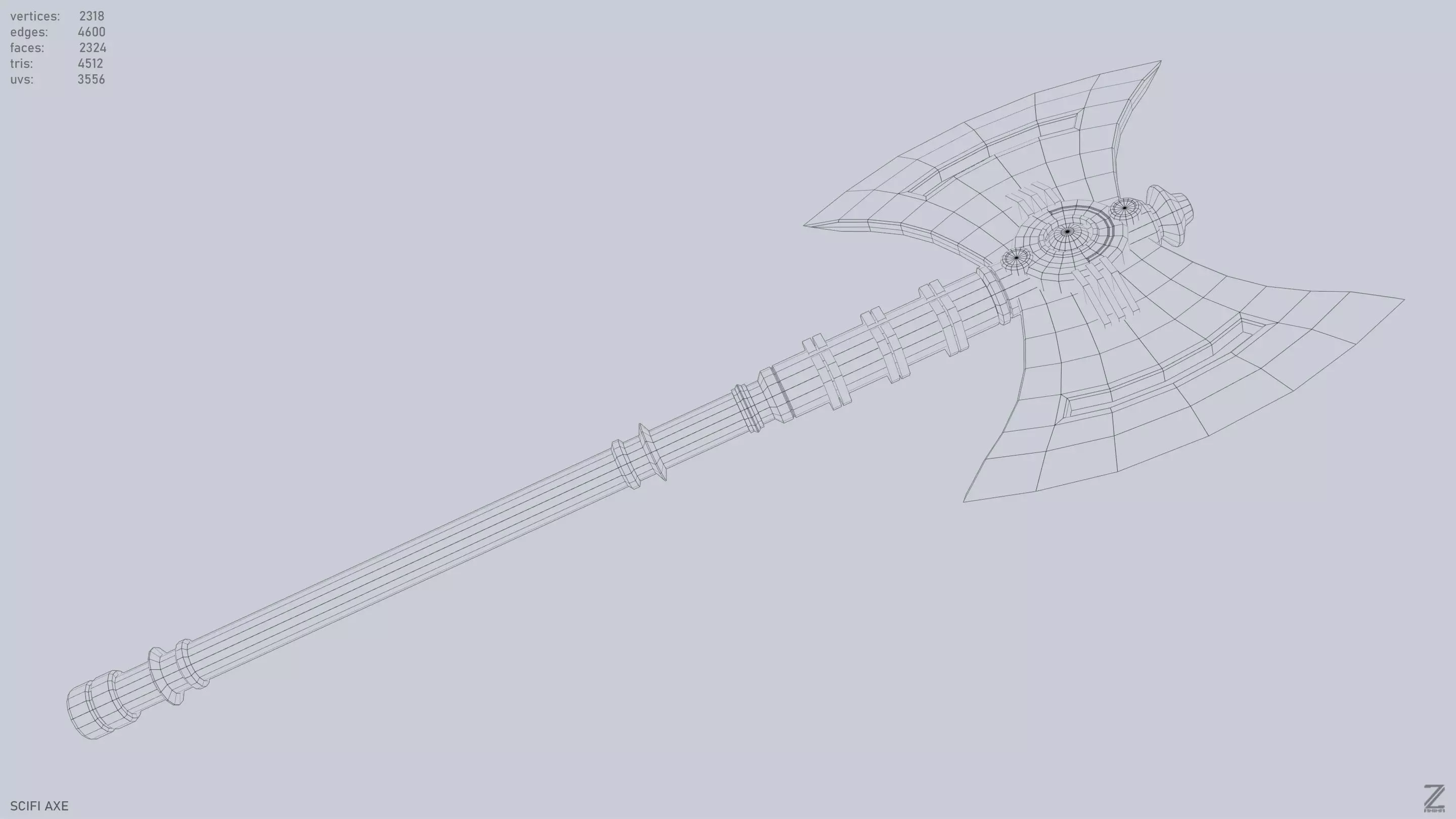 Scifi axe Low-poly 3D model_14