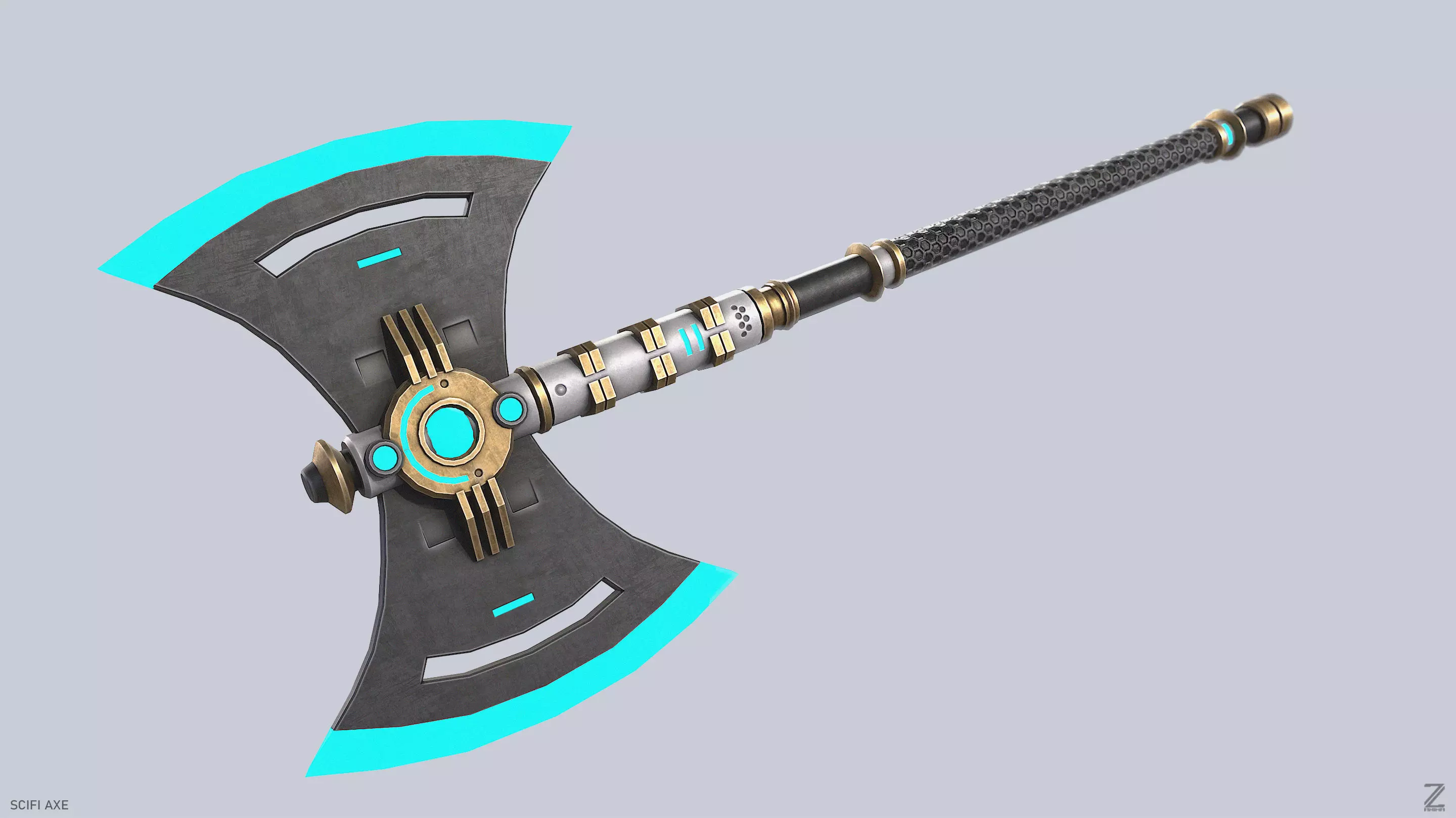 Scifi axe Low-poly 3D model_2