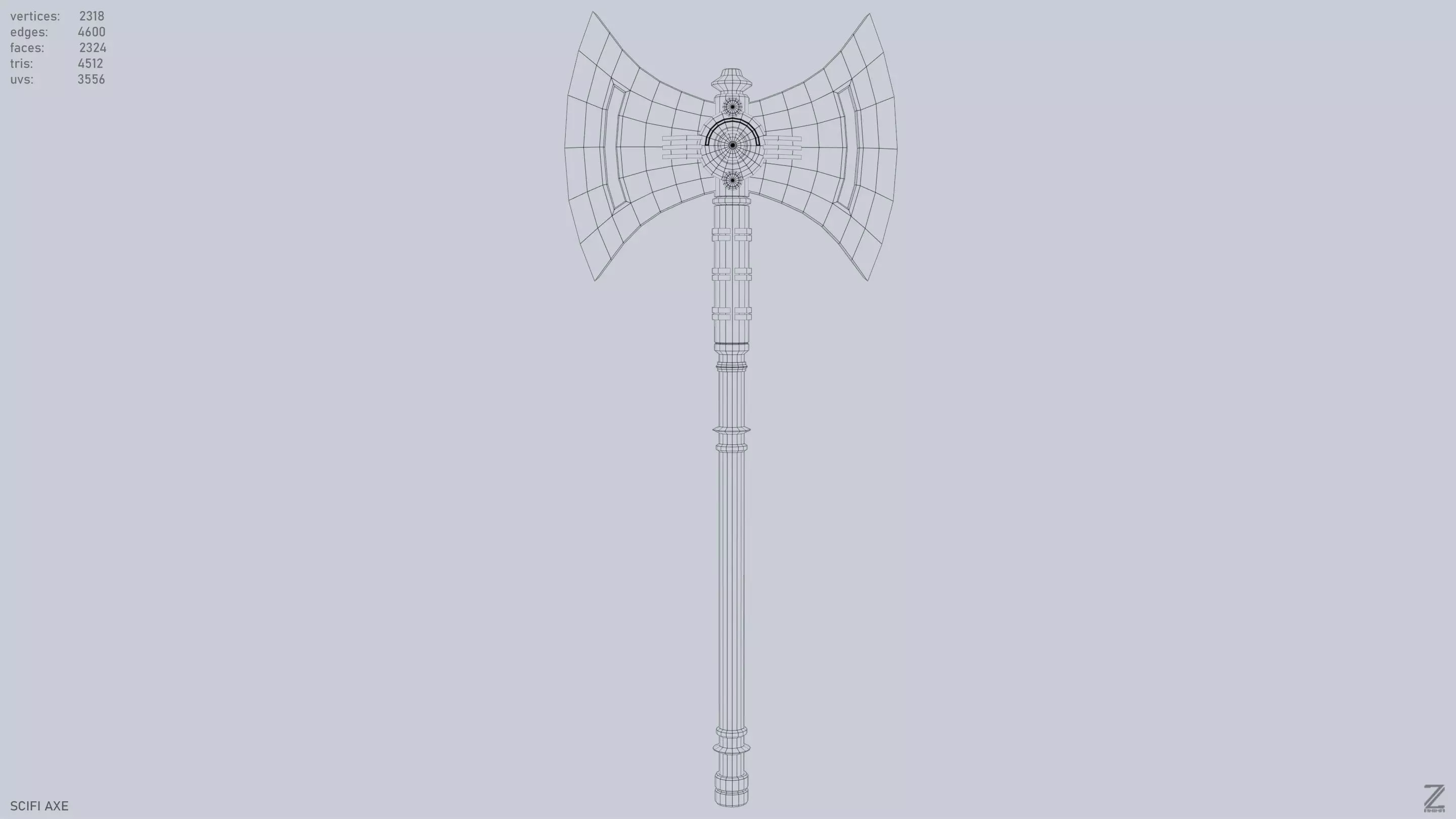 Scifi axe Low-poly 3D model_9