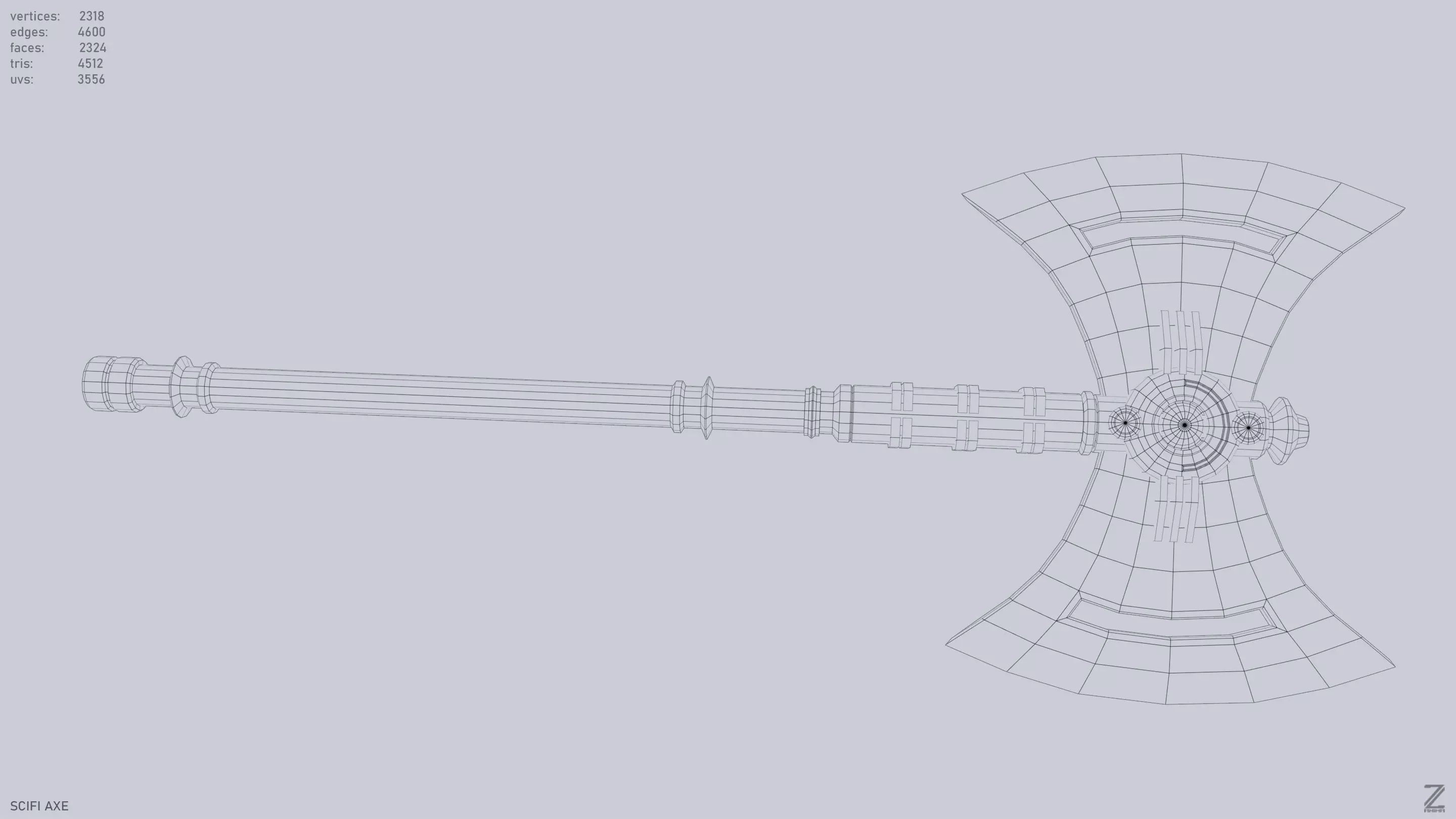 Scifi axe Low-poly 3D model_13