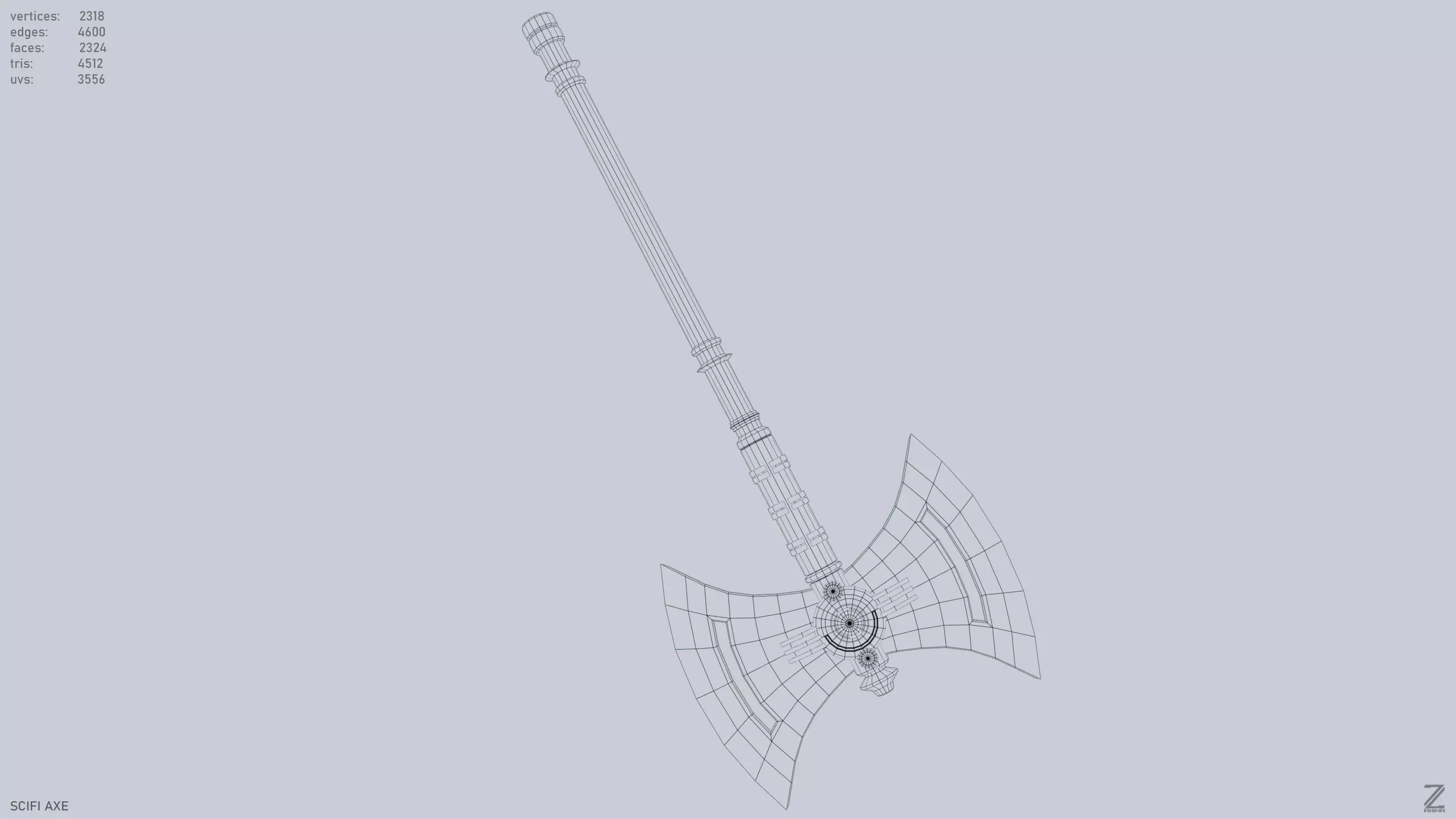 Scifi axe Low-poly 3D model_12