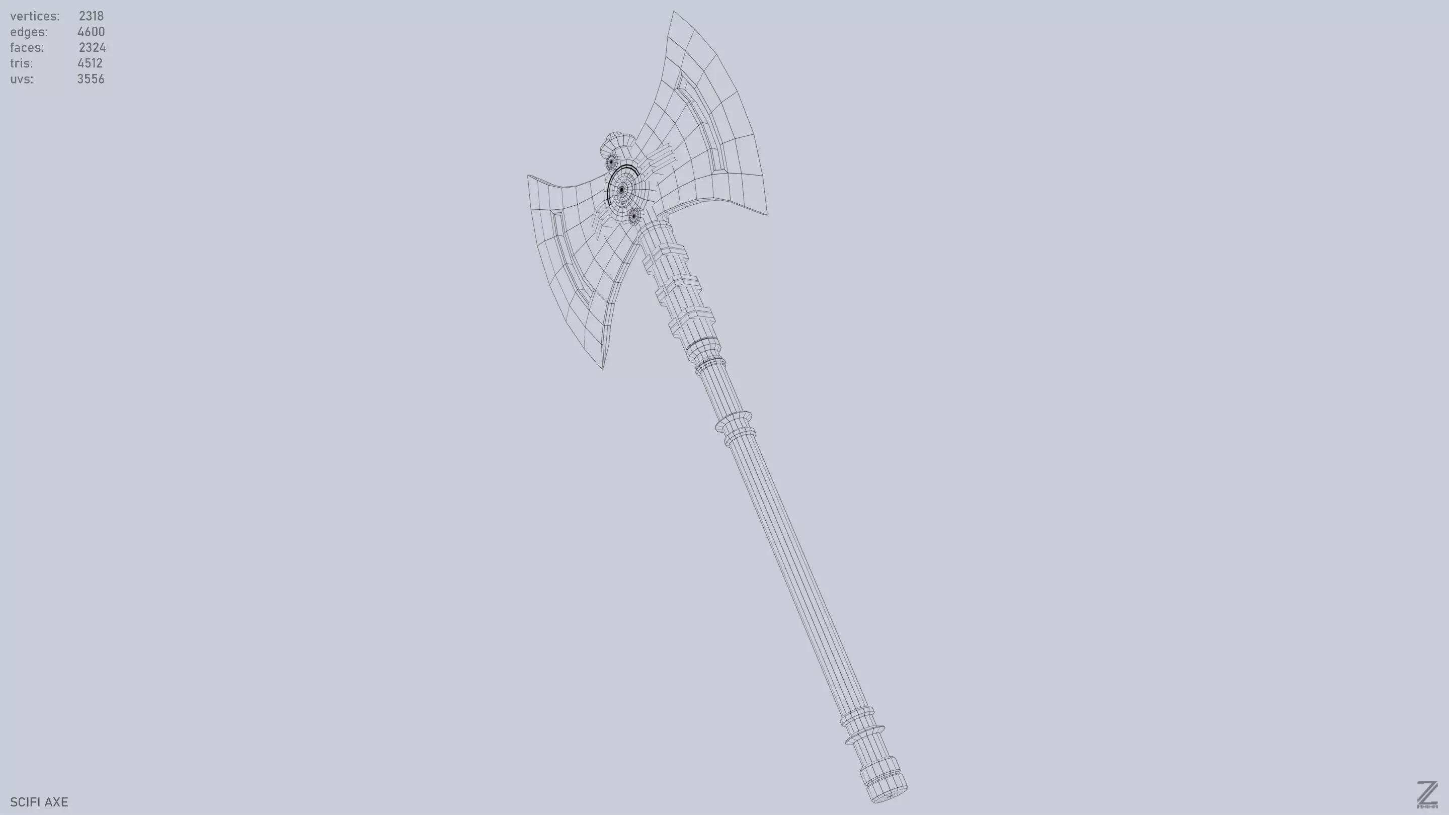 Scifi axe Low-poly 3D model_15