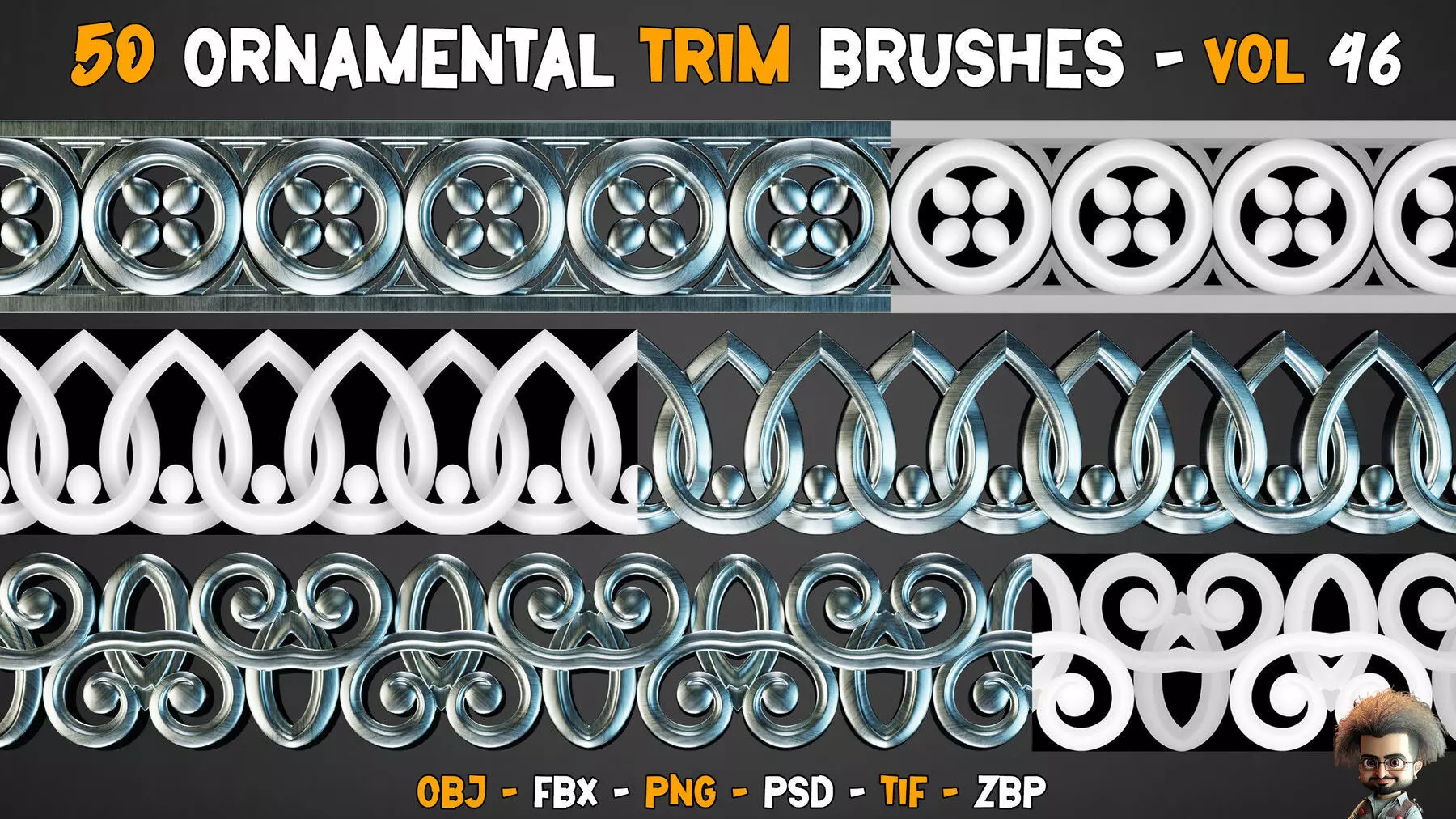 50 Ornamental Trim Brushes Vol 46 Low-poly 3D model_0
