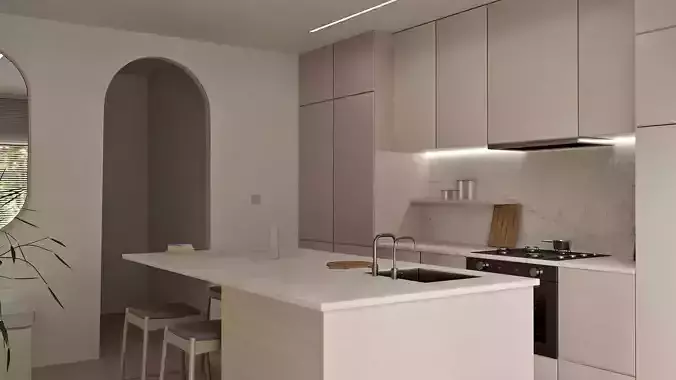 Kitchen and Dining 3 Interior Scene and Lighting