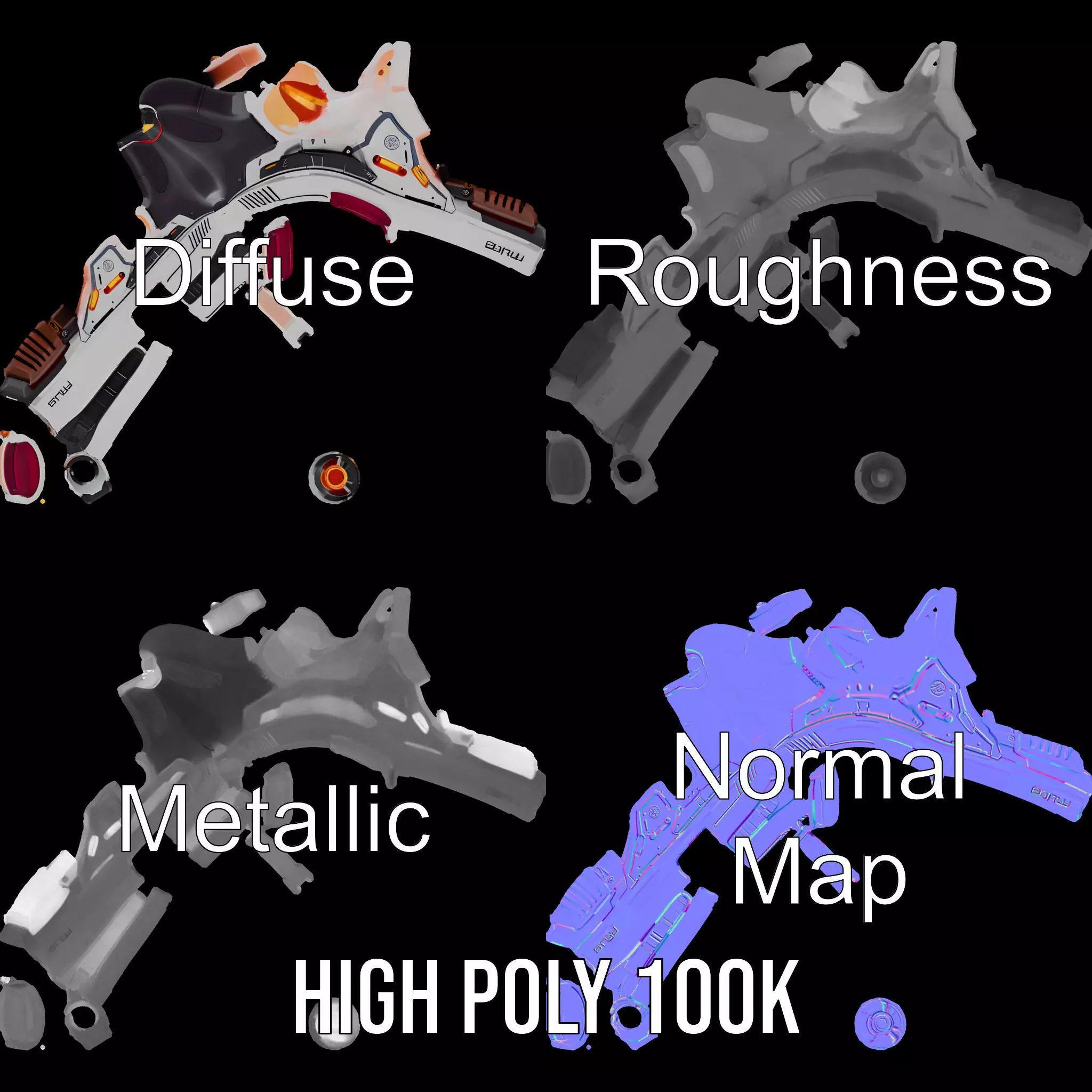 Chrome Energy Pistol model pack Low-poly 3D model_4