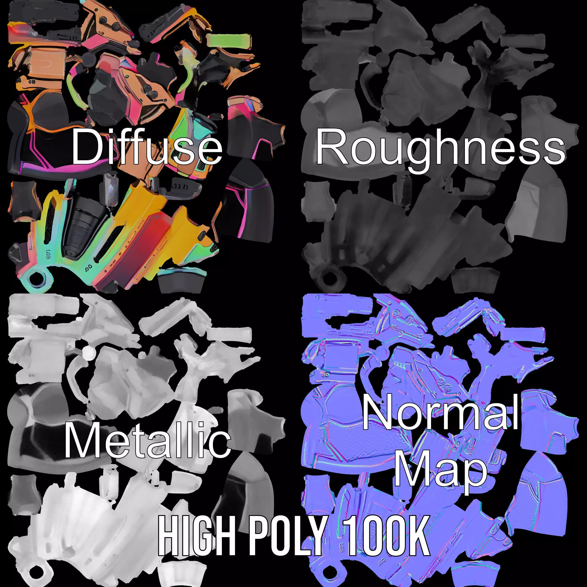 Iridescent Revolver model pack Low-poly 3D model_3