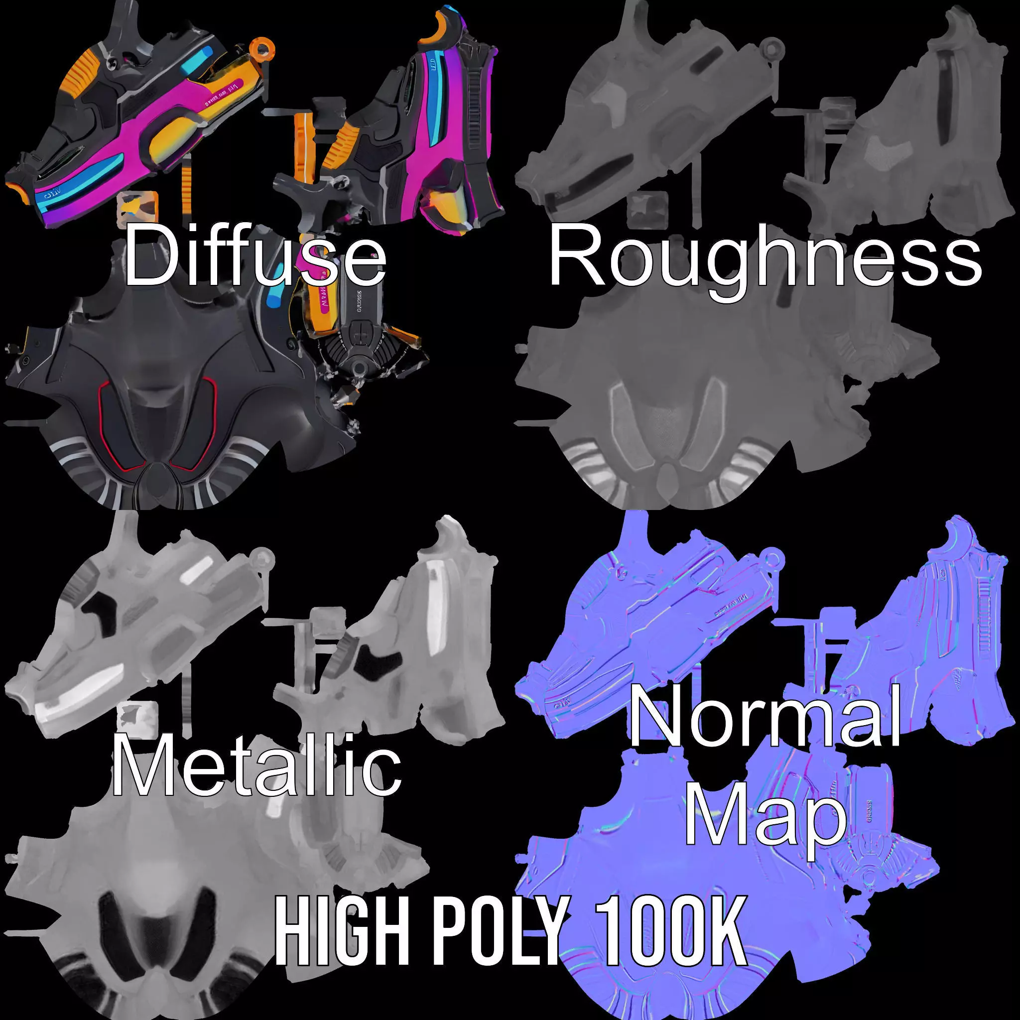 Vivid Neon Blaster model pack Low-poly 3D model_4