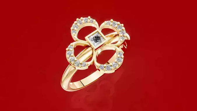 Princess Cut Four Petal Diamond Ring