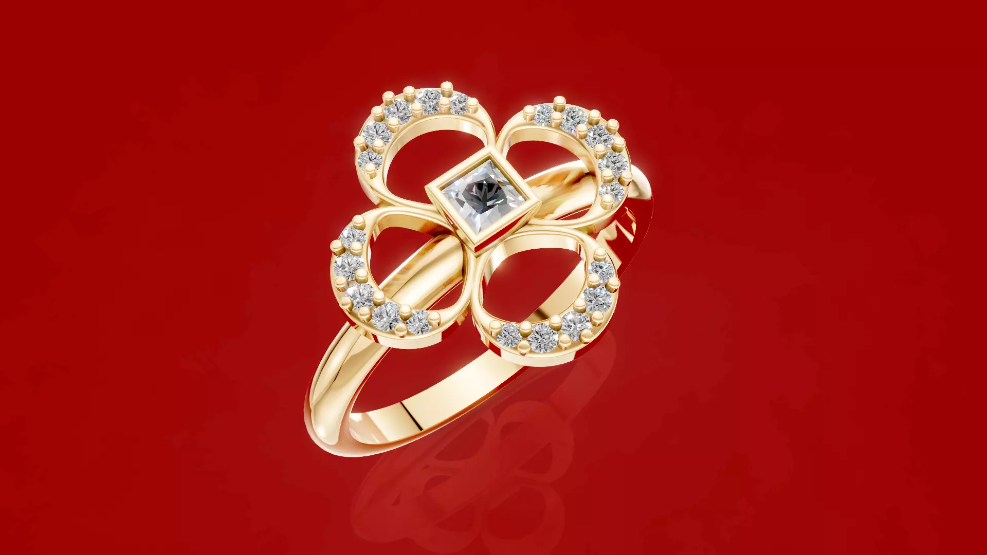 Princess Cut Four Petal Diamond Ring 3D print model