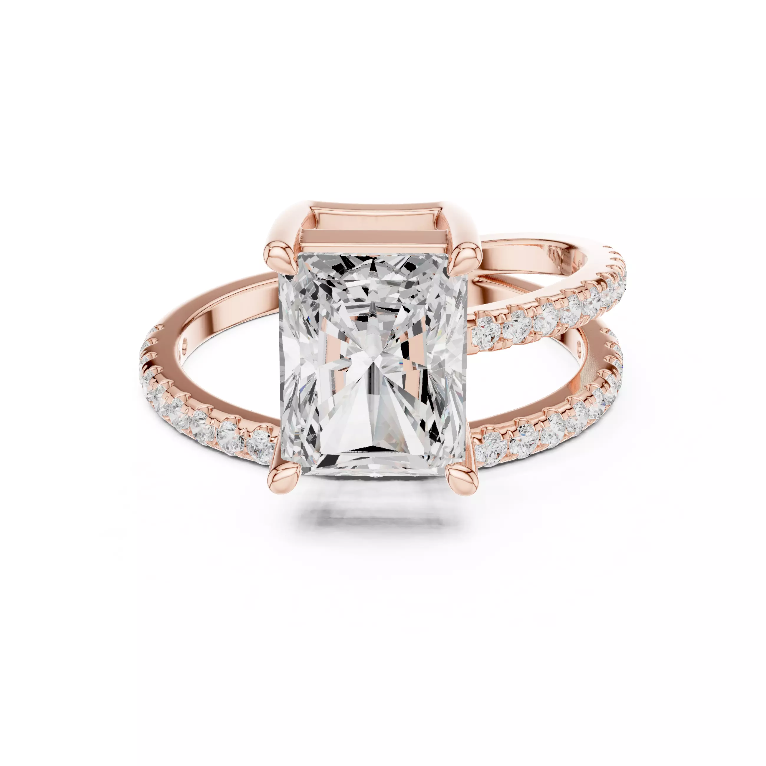 3CT Radiant Cut Split Shank Engagement Ring 3DM STL Video 3D print model