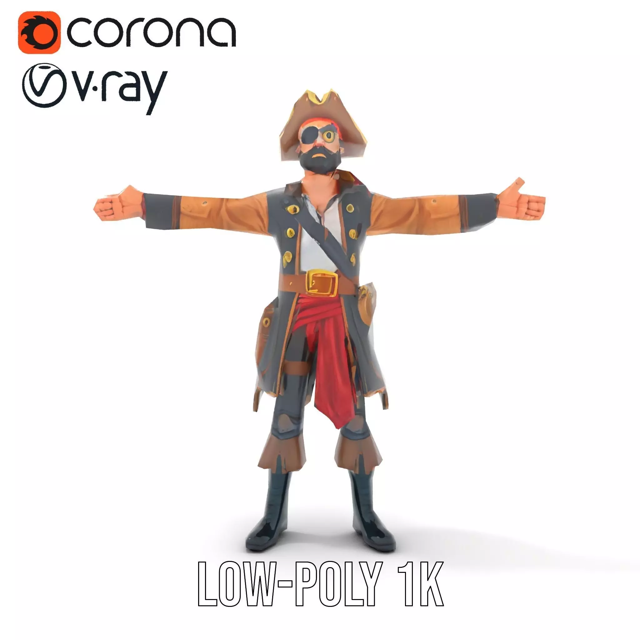 Detailed Pirate Captain model pack Low-poly 3D model_14