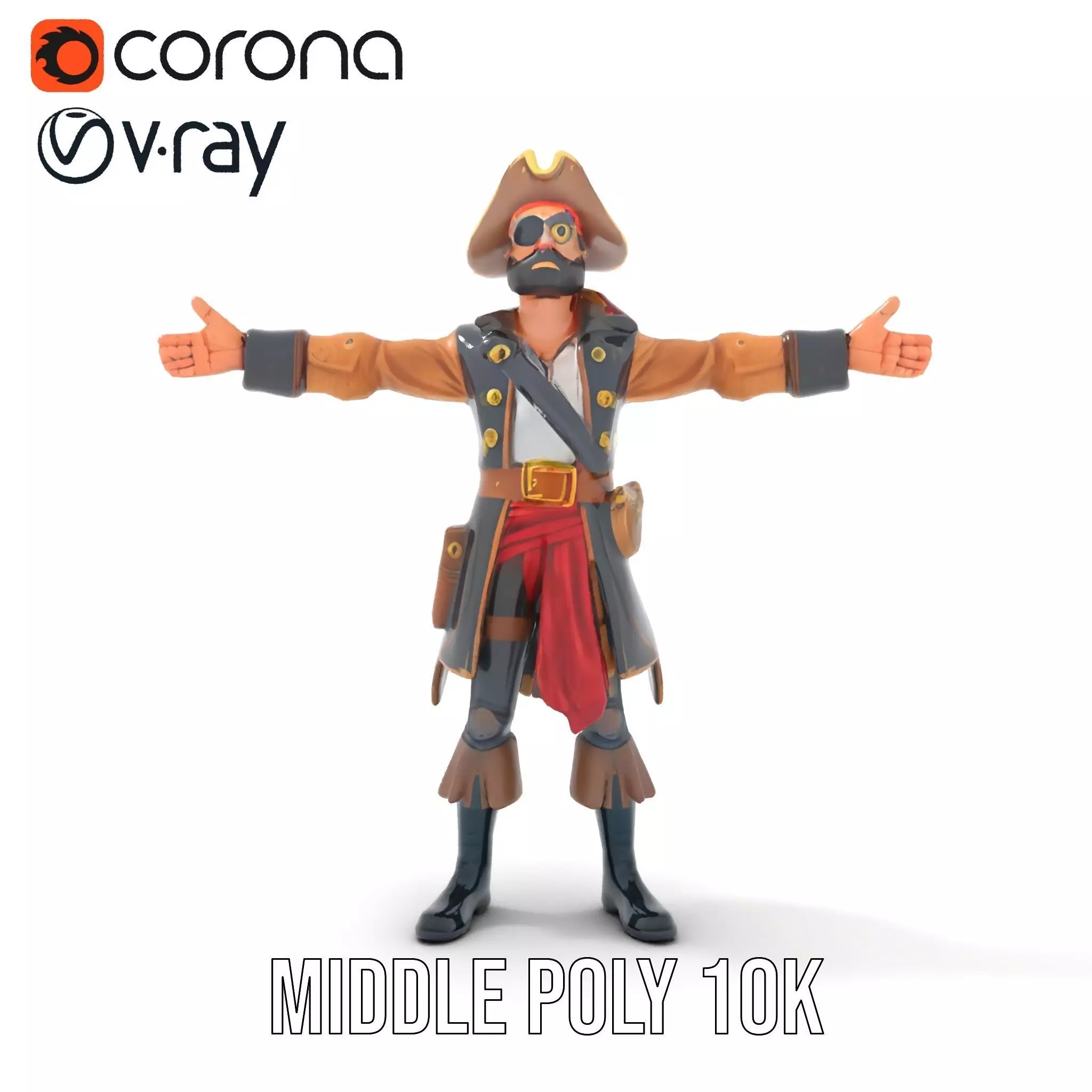 Detailed Pirate Captain model pack Low-poly 3D model_13