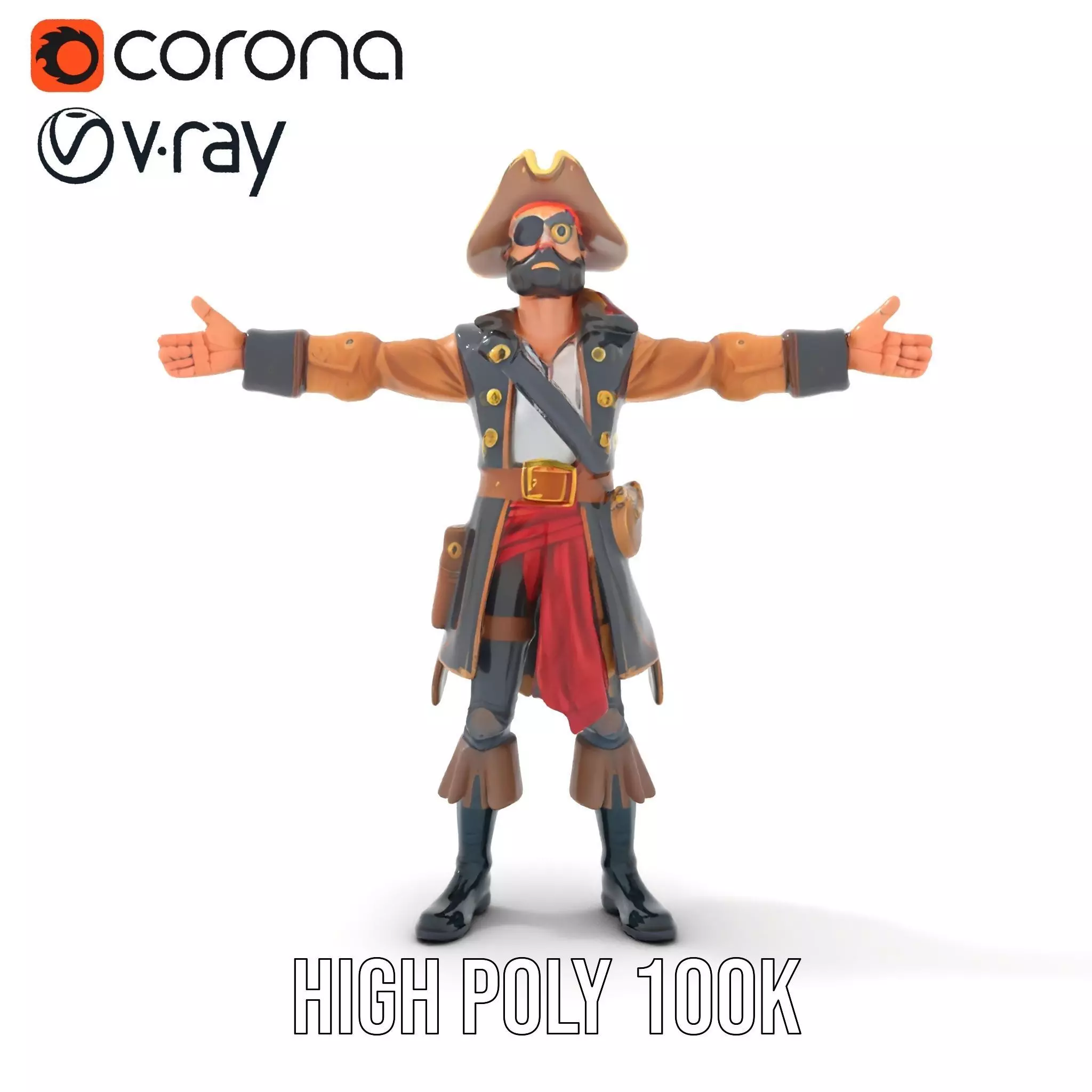 Detailed Pirate Captain model pack Low-poly 3D model_15