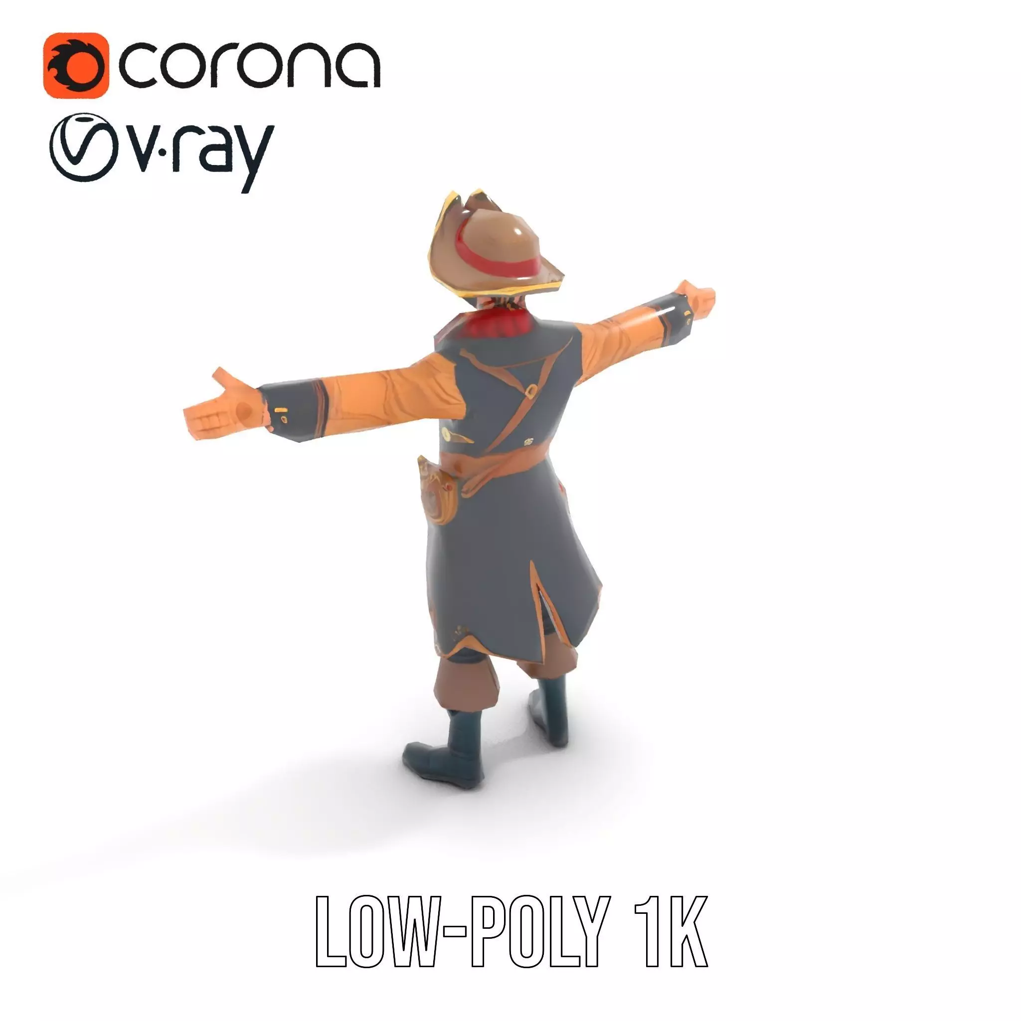 Detailed Pirate Captain model pack Low-poly 3D model_9