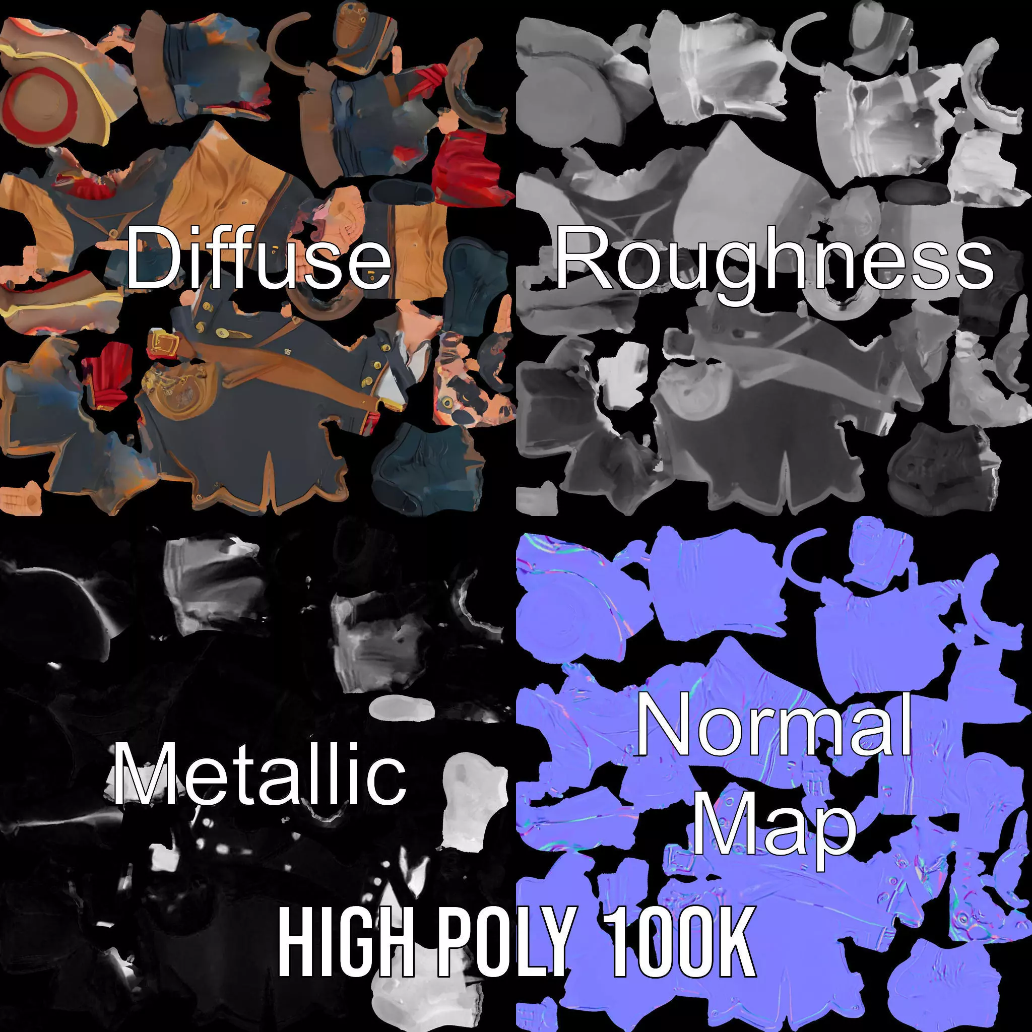 Detailed Pirate Captain model pack Low-poly 3D model_4