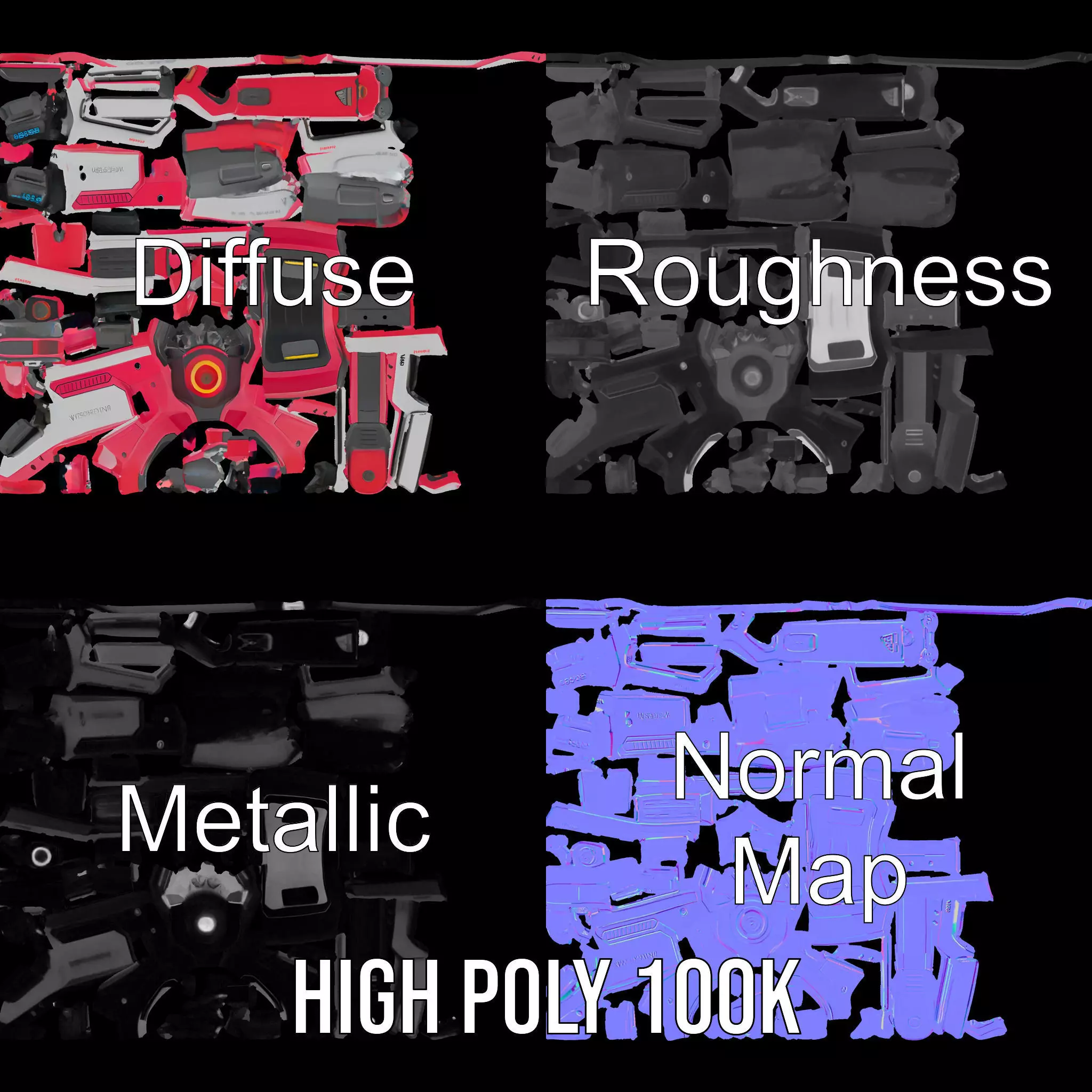 Vibrant SciFi Blaster model pack Low-poly 3D model_4