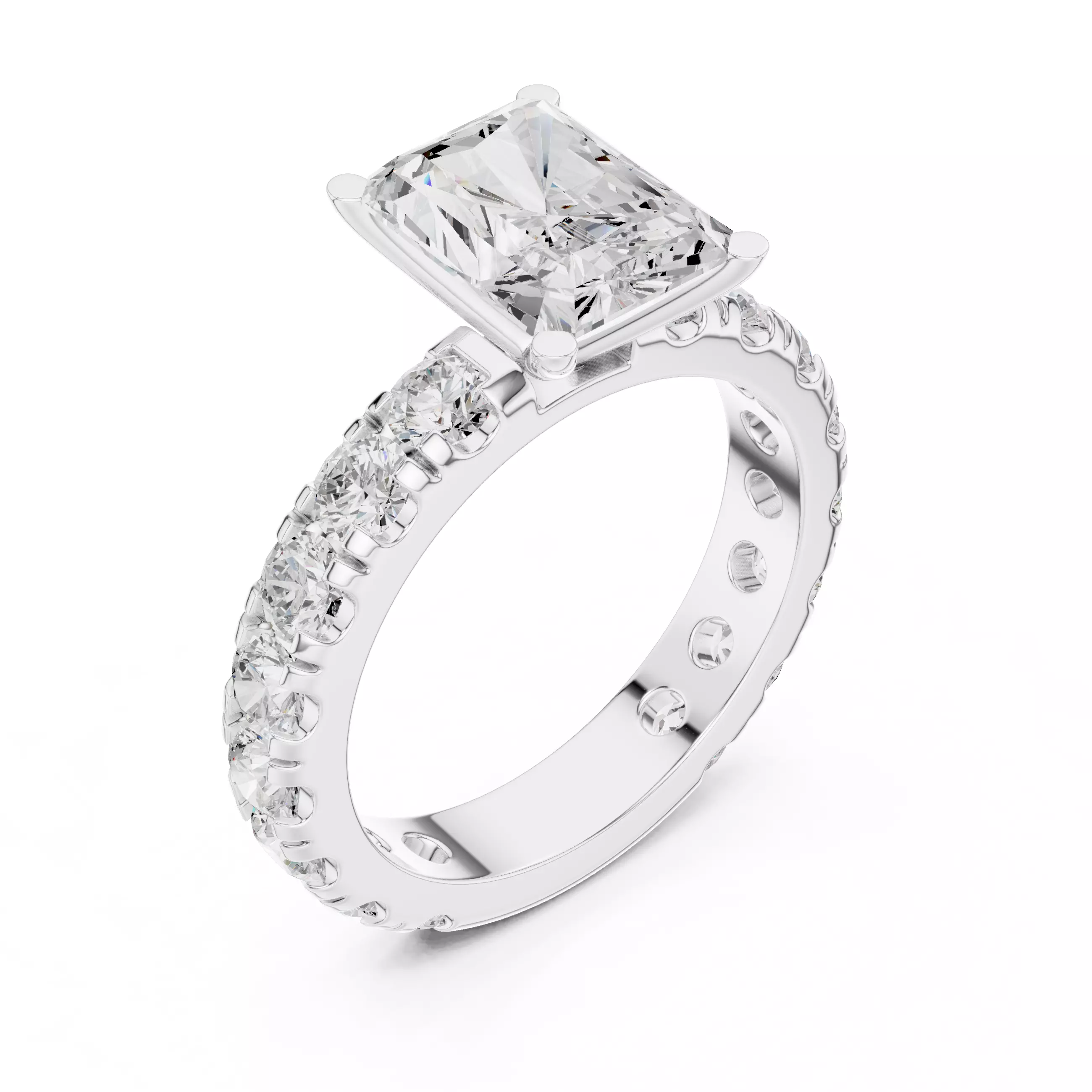 3CT Radiant Cut Diamond Engagement Wedding Ring 3DM STL Video 3D print model_10