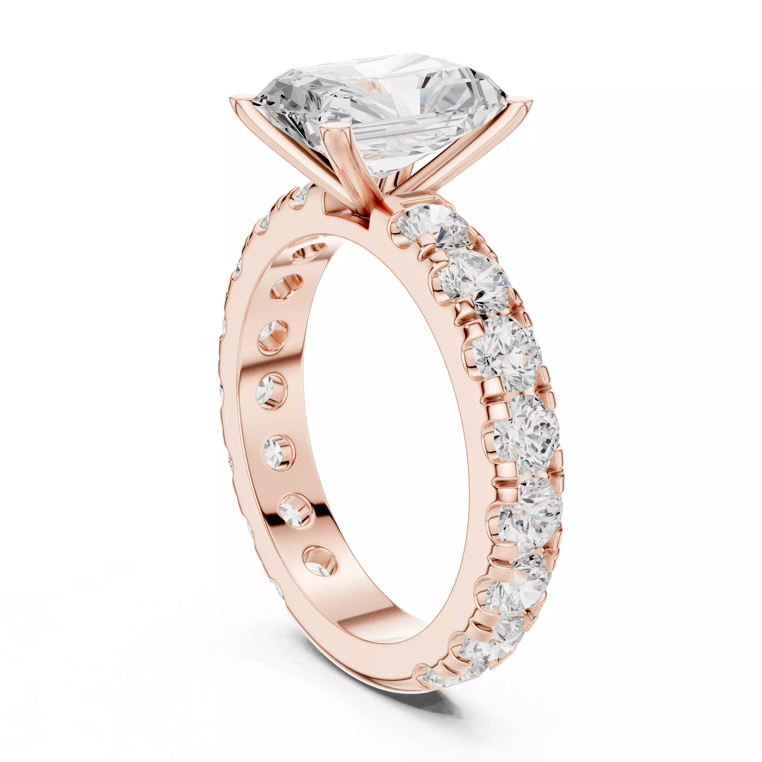 3CT Radiant Cut Diamond Engagement Wedding Ring 3DM STL Video 3D print model_3