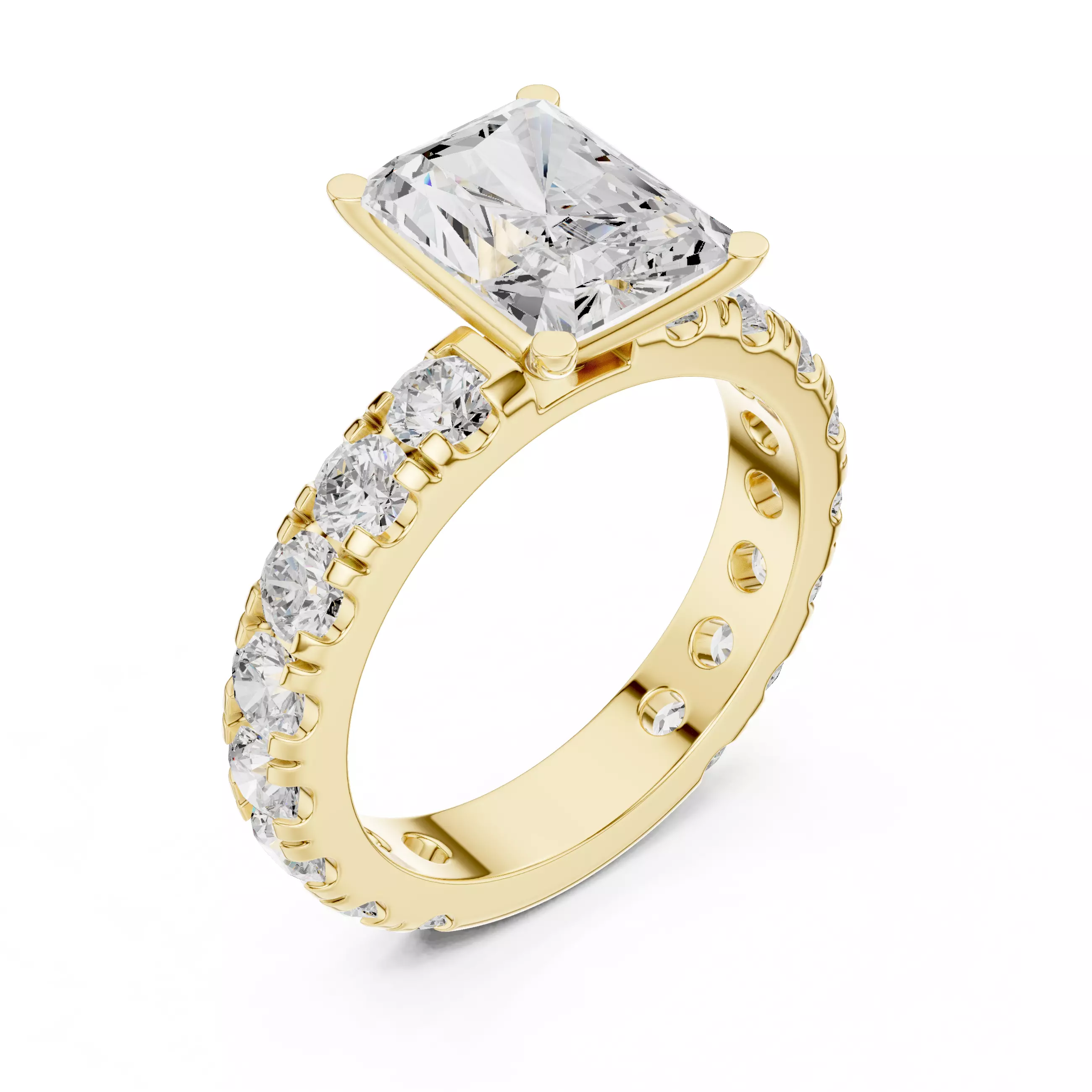 3CT Radiant Cut Diamond Engagement Wedding Ring 3DM STL Video 3D print model_7