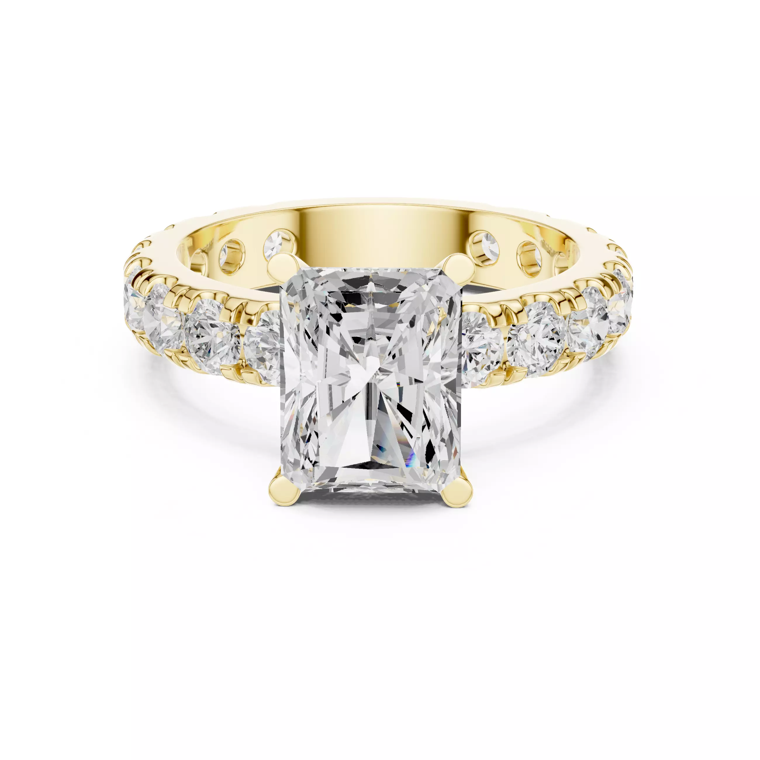 3CT Radiant Cut Diamond Engagement Wedding Ring 3DM STL Video 3D print model_1