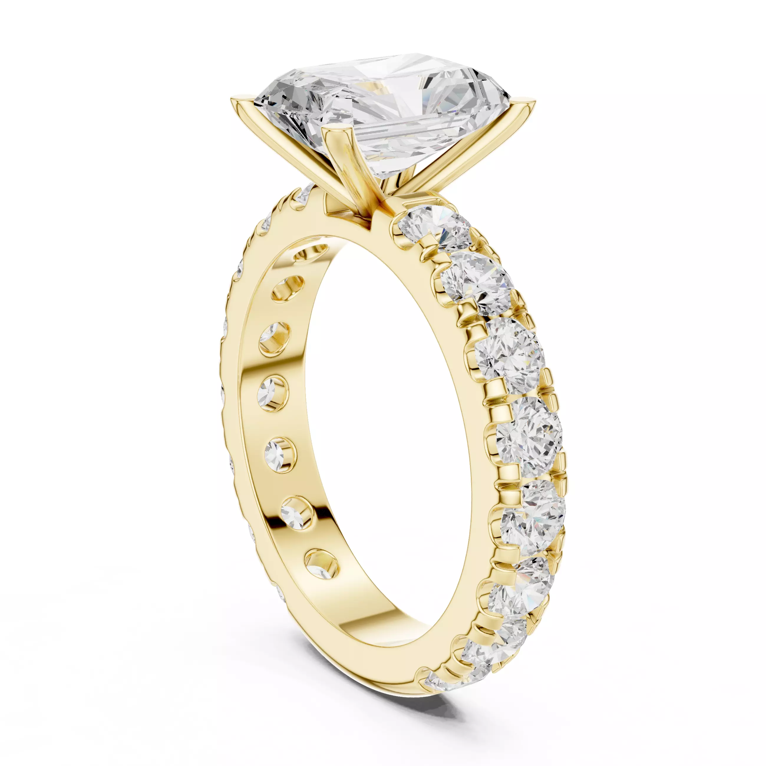 3CT Radiant Cut Diamond Engagement Wedding Ring 3DM STL Video 3D print model_6