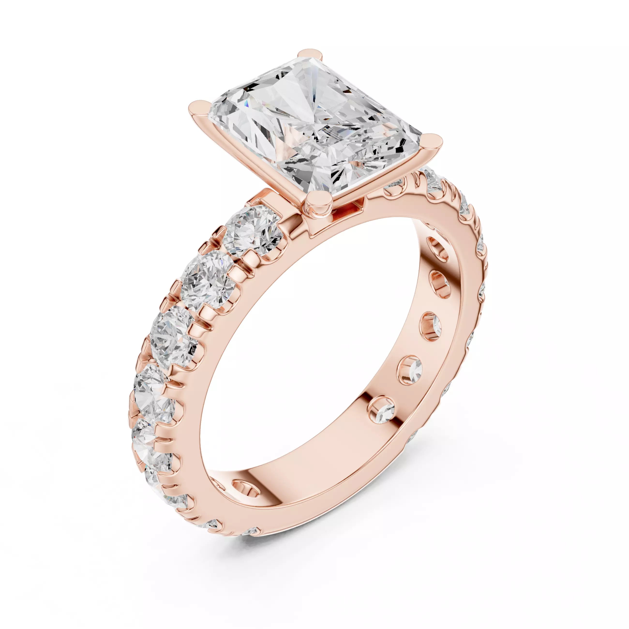 3CT Radiant Cut Diamond Engagement Wedding Ring 3DM STL Video 3D print model_4