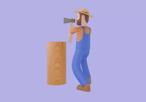 Stylized 3D Cartoon Farmer Man - Chopping Wood Pose 3D model_3