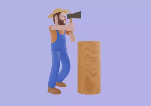 Stylized 3D Cartoon Farmer Man - Chopping Wood Pose 3D model_5