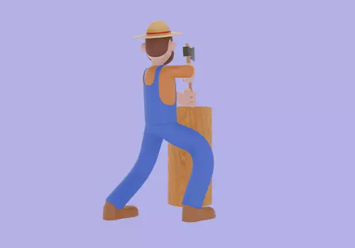 Stylized 3D Cartoon Farmer Man - Chopping Wood Pose 3D model_4