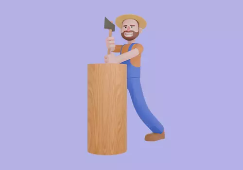 Stylized 3D Cartoon Farmer Man - Chopping Wood Pose 3D model_2