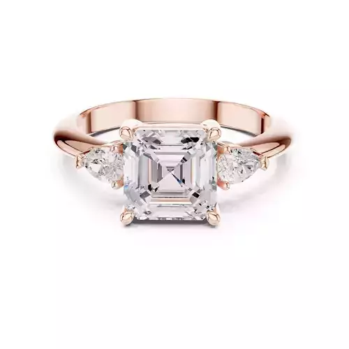 Three Stone Asscher and Pear Cut Engagement Ring 3DM STL Video