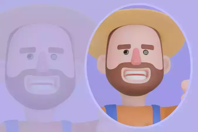 Stylized 3D Cartoon Farmer Man - Proud with Wood Log