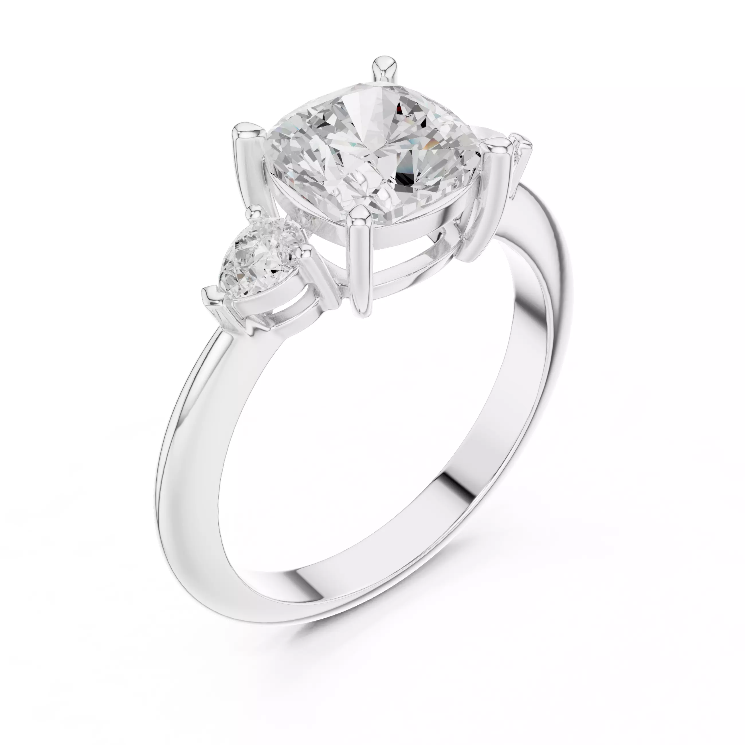 Cushion And Pear Cut Three Stone Engagement Ring 3DM STL Video 3D print model_9