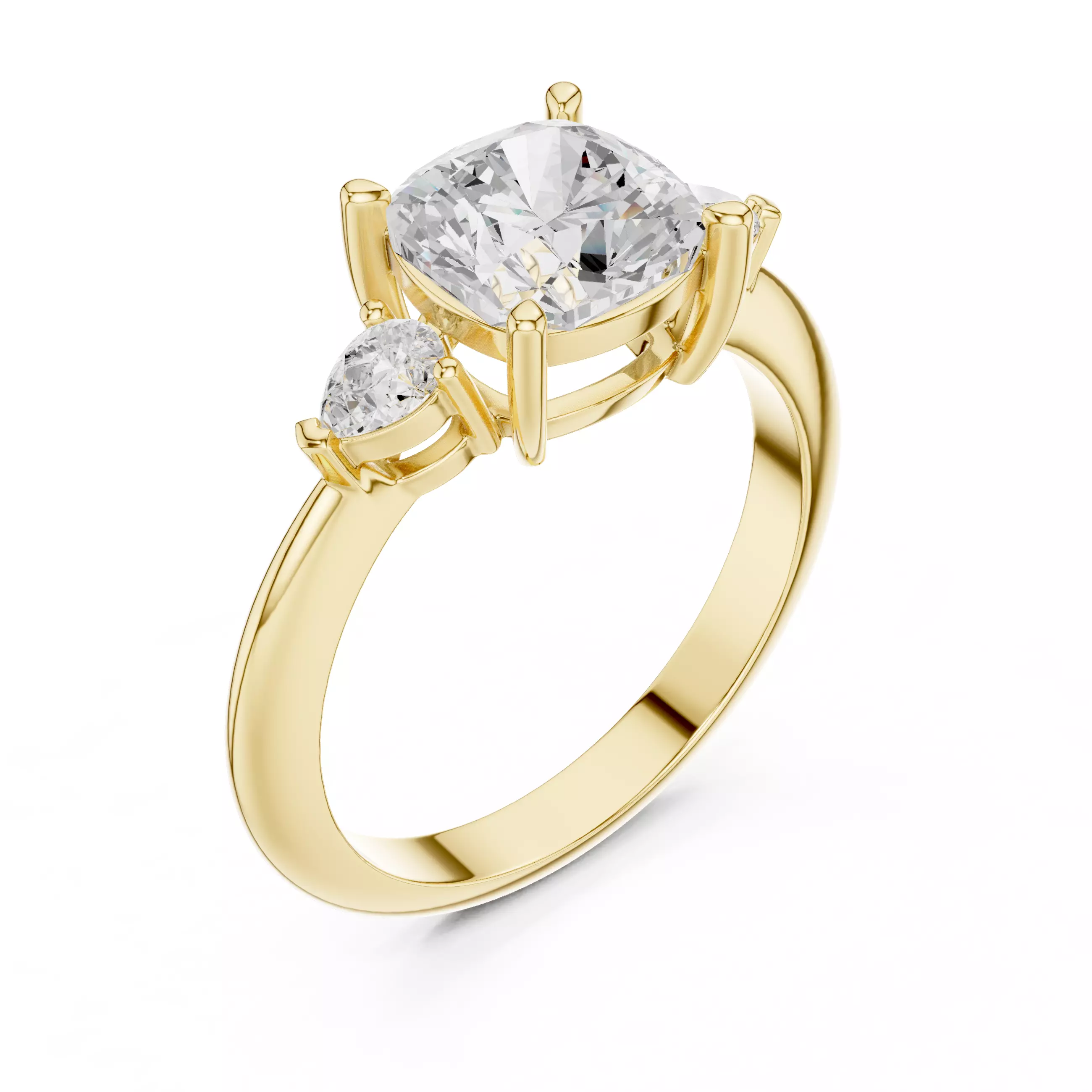 Cushion And Pear Cut Three Stone Engagement Ring 3DM STL Video 3D print model_6