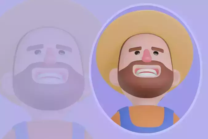 Stylized 3D Cartoon Farmer Man - Sitting on Wood Pile