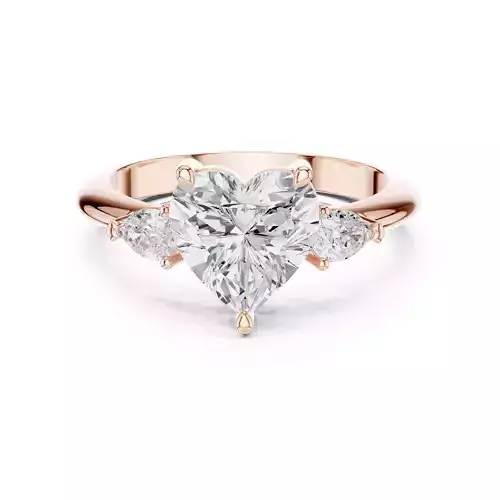 Three Stone Heart And Pear Cut Engagement Ring 3DM STL Video