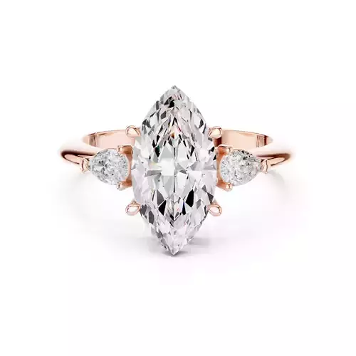 Three Stone Marquise and Pear Cut Engagement Ring 3DM STL Video