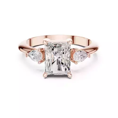 Three Stone Radiant and Pear Cut Engagement Ring 3DM STL Video
