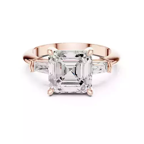 Three Stone Asscher and Baguette Engagement Ring 3DM STL Video