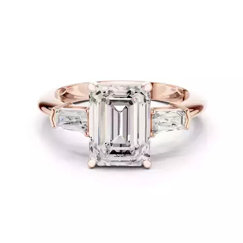 Three Stone Emerald and Taper Baguette Woman Ring 3DM STL Video