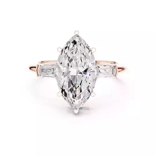 Three Stone Marquise and Taper Baguette Woman Ring 3DM STL Video