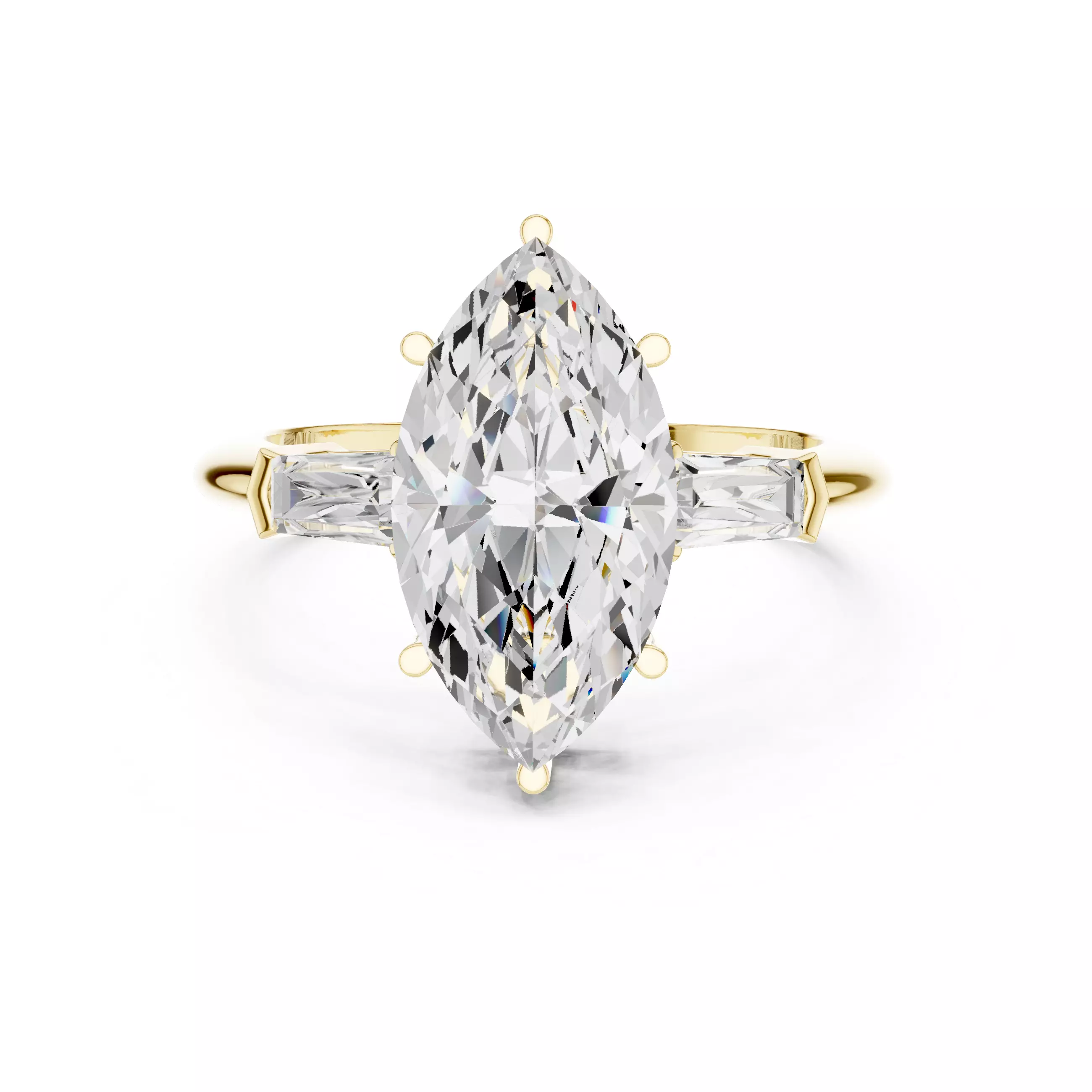 Three Stone Marquise and Taper Baguette Woman Ring 3DM STL Video 3D print model