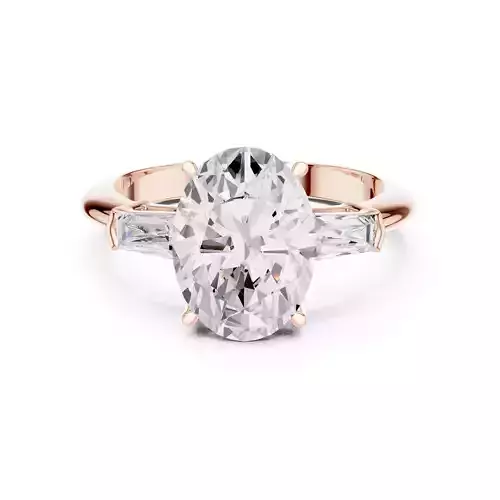 Three Stone Oval and Baguette Cut Engagement Ring 3DM STL Video