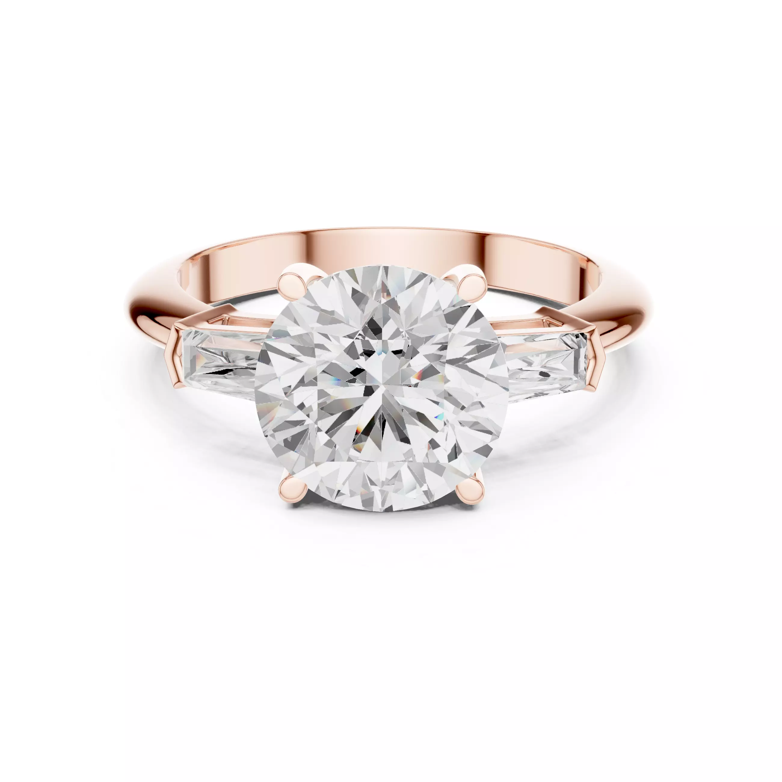 Three Stone Round and Taper Baguette Wedding Ring 3DM STL Video 3D print model