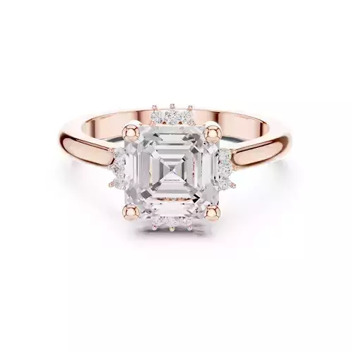 2CT Asscher Cut Diamond Engagement Wedding Ring 3DM STL Video 3D print model