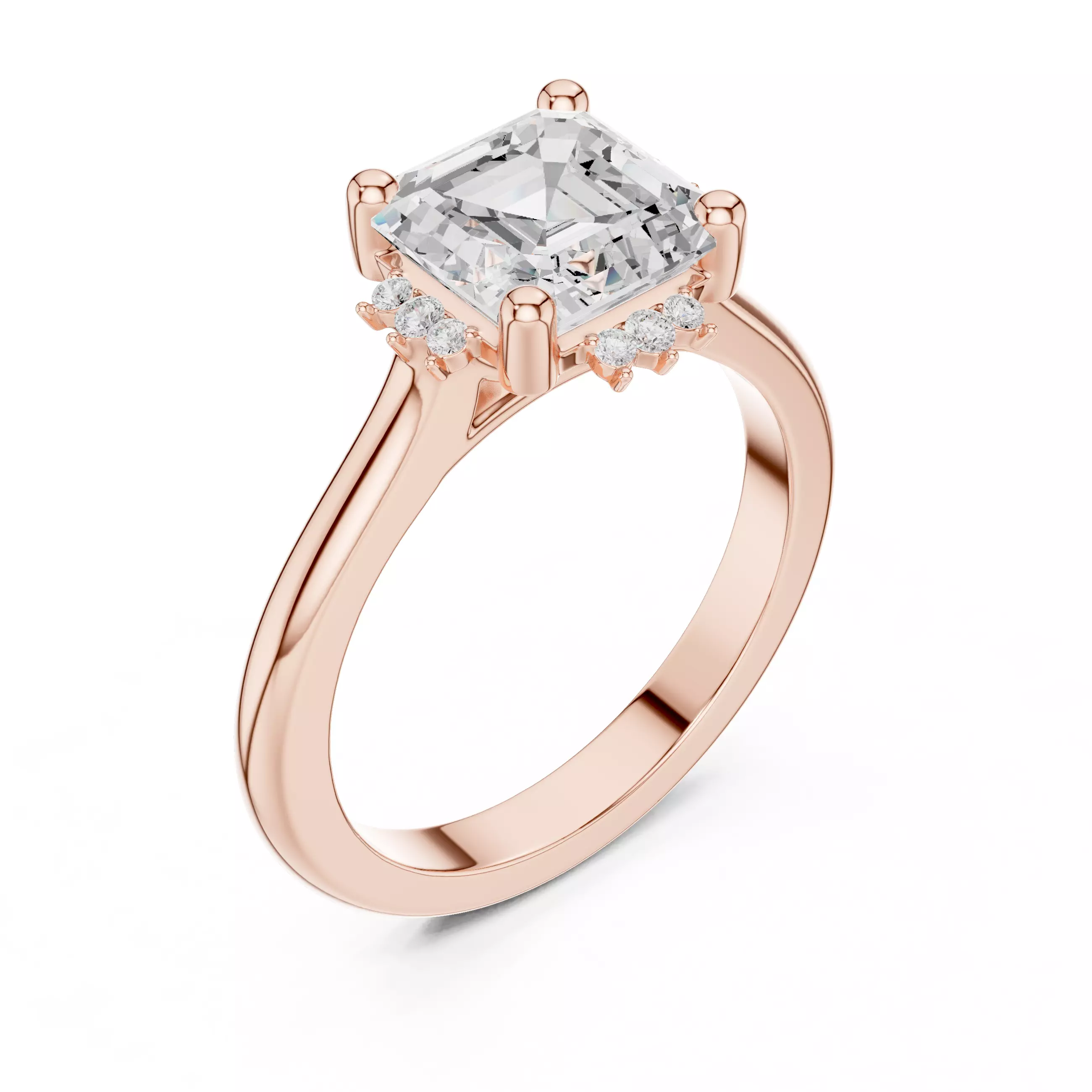 2CT Asscher Cut Diamond Engagement Wedding Ring 3DM STL Video 3D print model_4