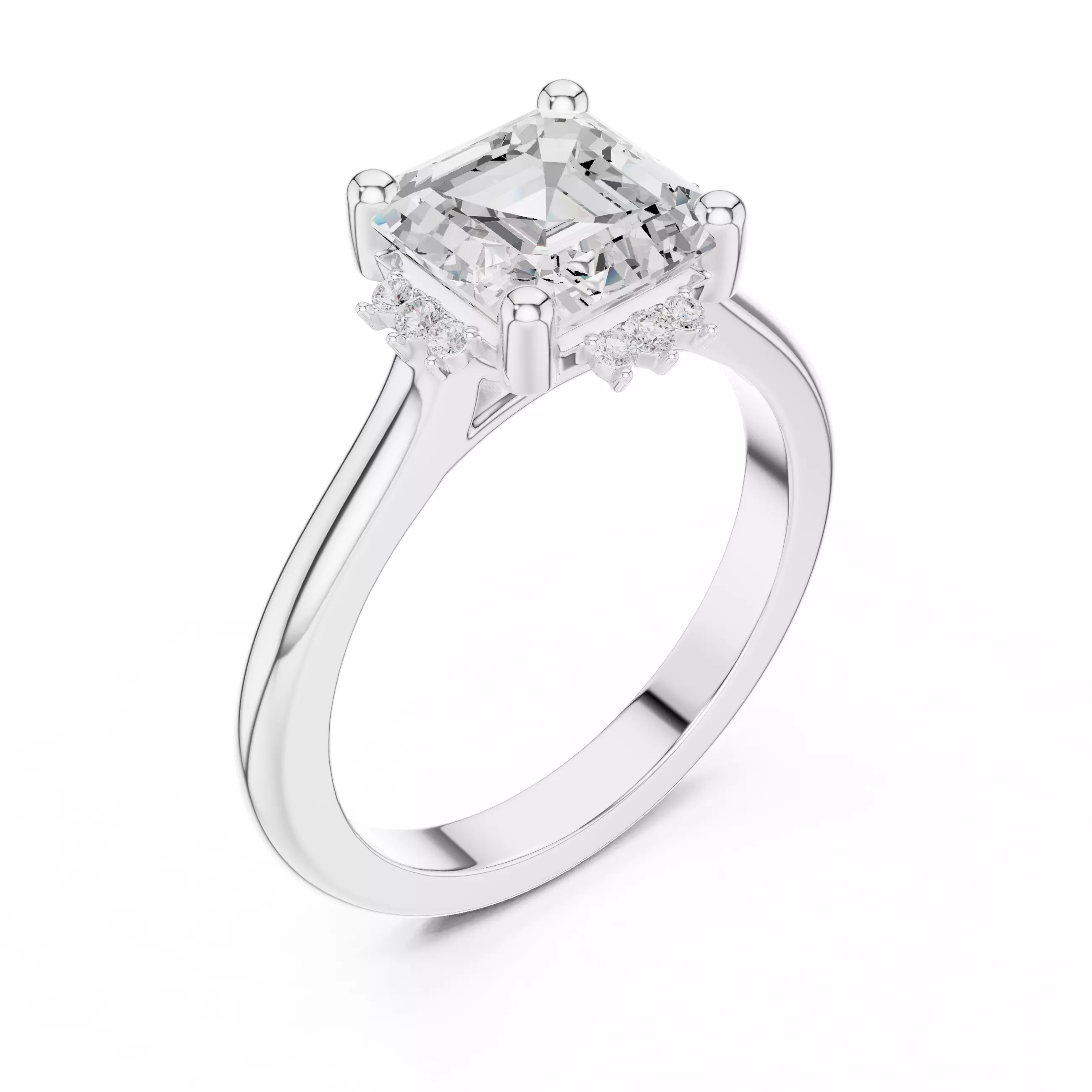 2CT Asscher Cut Diamond Engagement Wedding Ring 3DM STL Video 3D print model_10